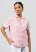 Notch Collar Short Sleeve Blouse Pink