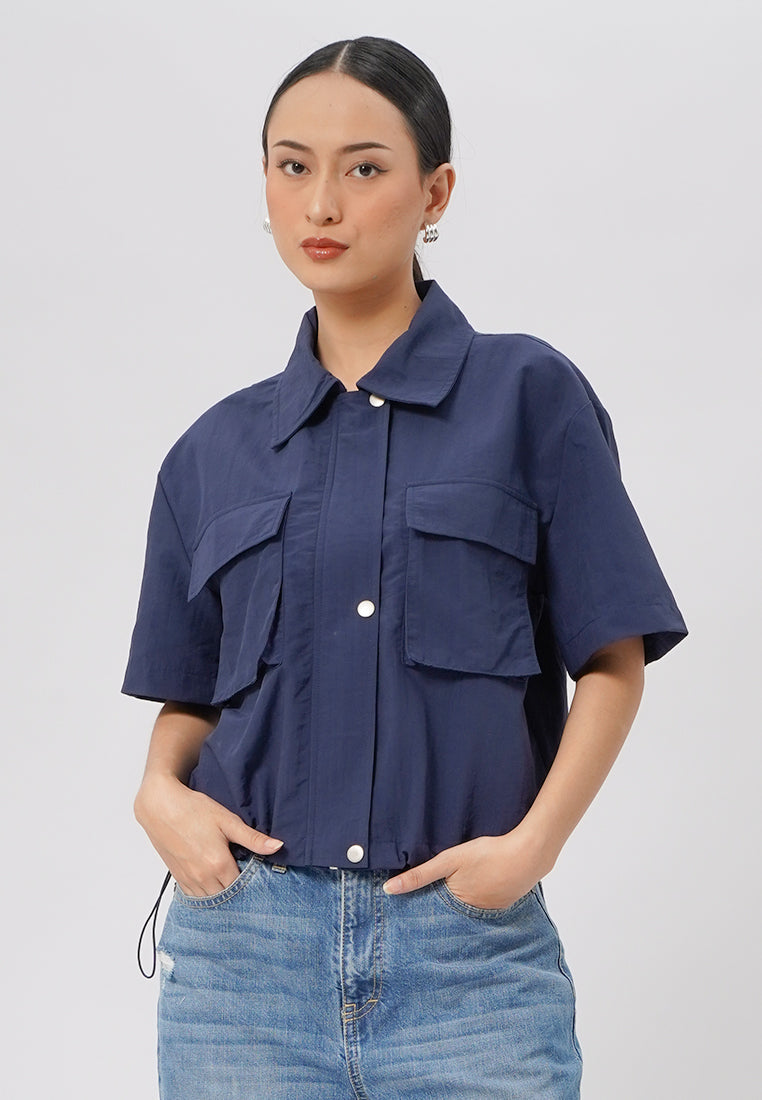 Double Pocket Crop Blouse Navy