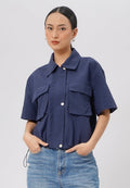 Double Pocket Crop Blouse Navy