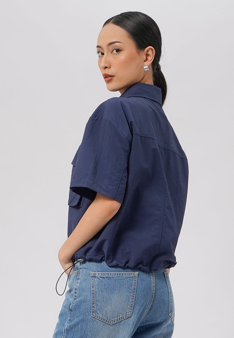 Double Pocket Crop Blouse Navy