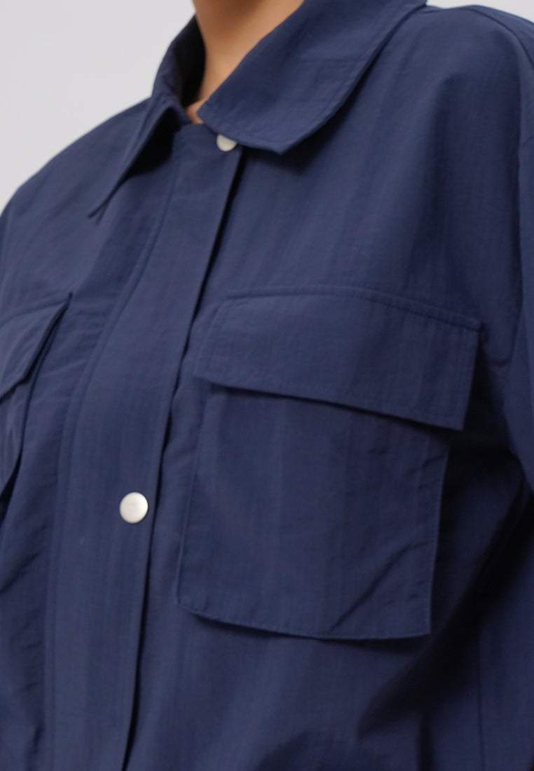 Double Pocket Crop Blouse Navy
