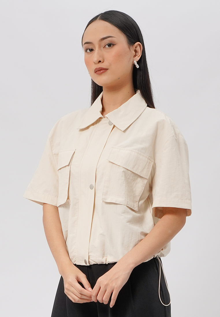 Double Pocket Crop Blouse Ecru
