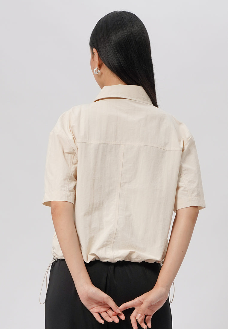 Double Pocket Crop Blouse Ecru
