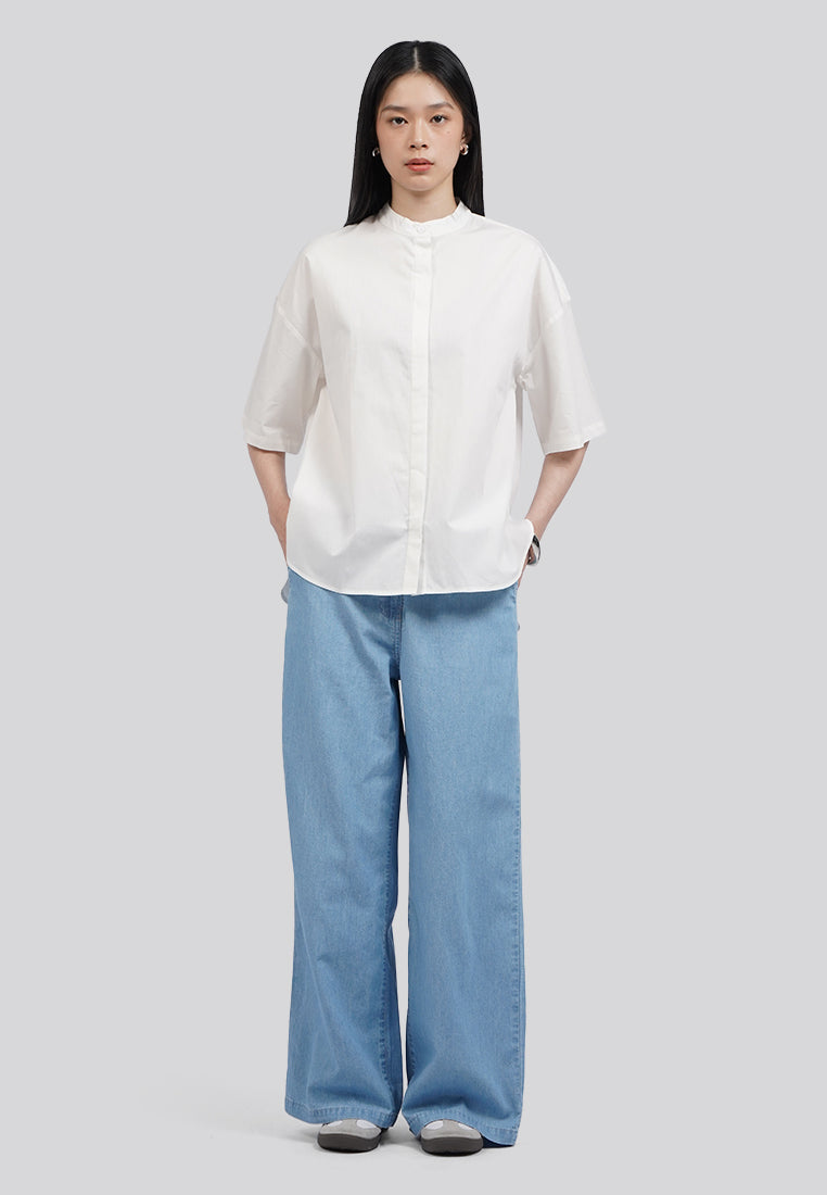 Curved Hem Short Sleeve Blouse
