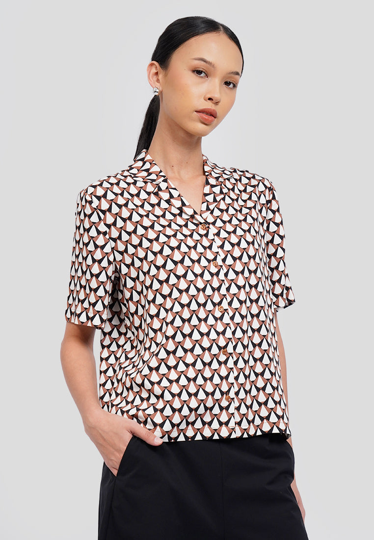 Printed V-Neck Collar Blouse