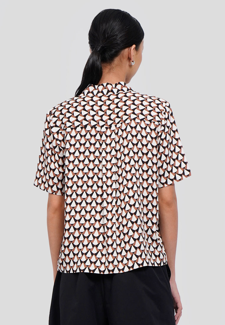 Printed V-Neck Collar Blouse