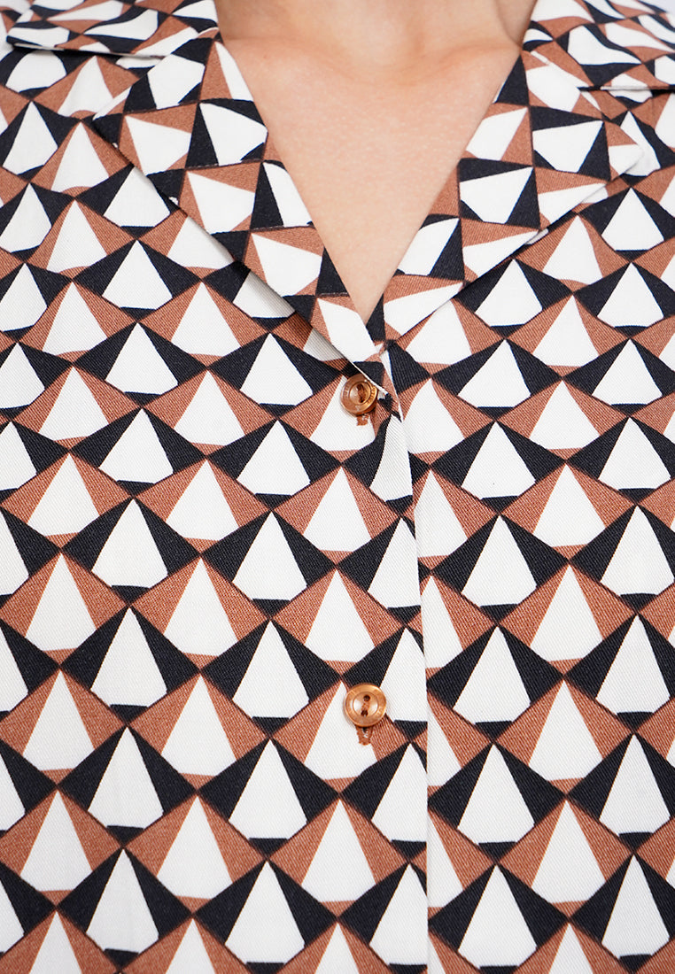 Printed V-Neck Collar Blouse