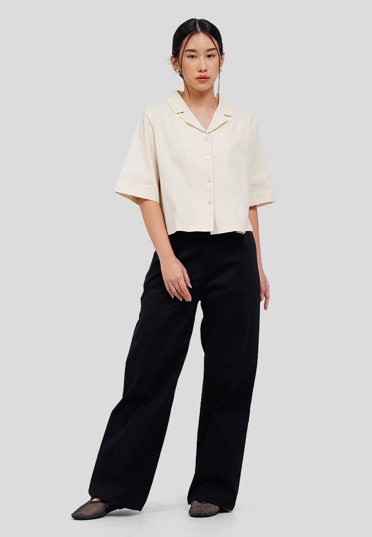 Contrast Button Cropped Blouse