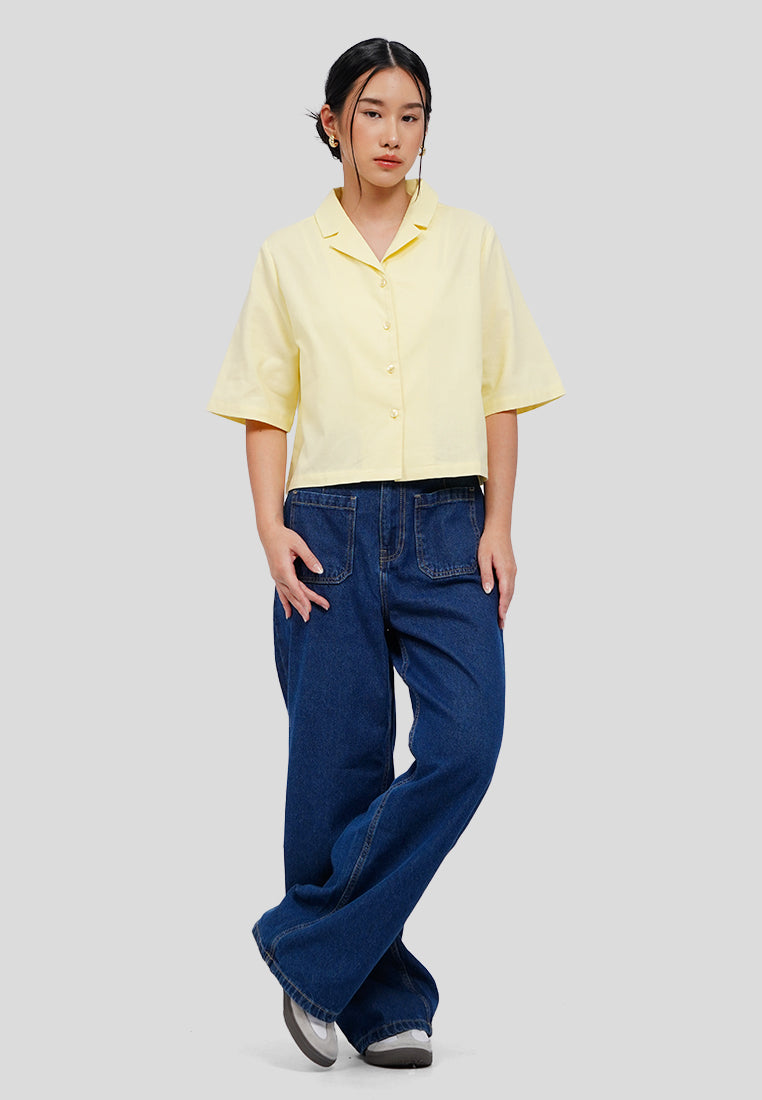 Contrast Button Cropped Blouse