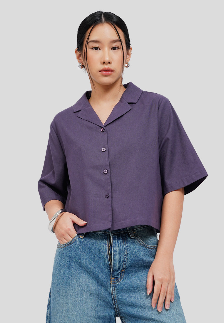 Contrast Button Cropped Blouse