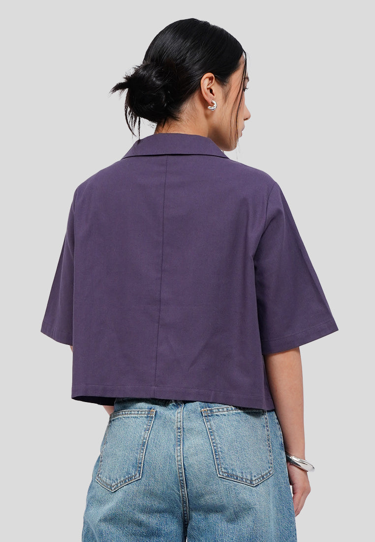 Contrast Button Cropped Blouse