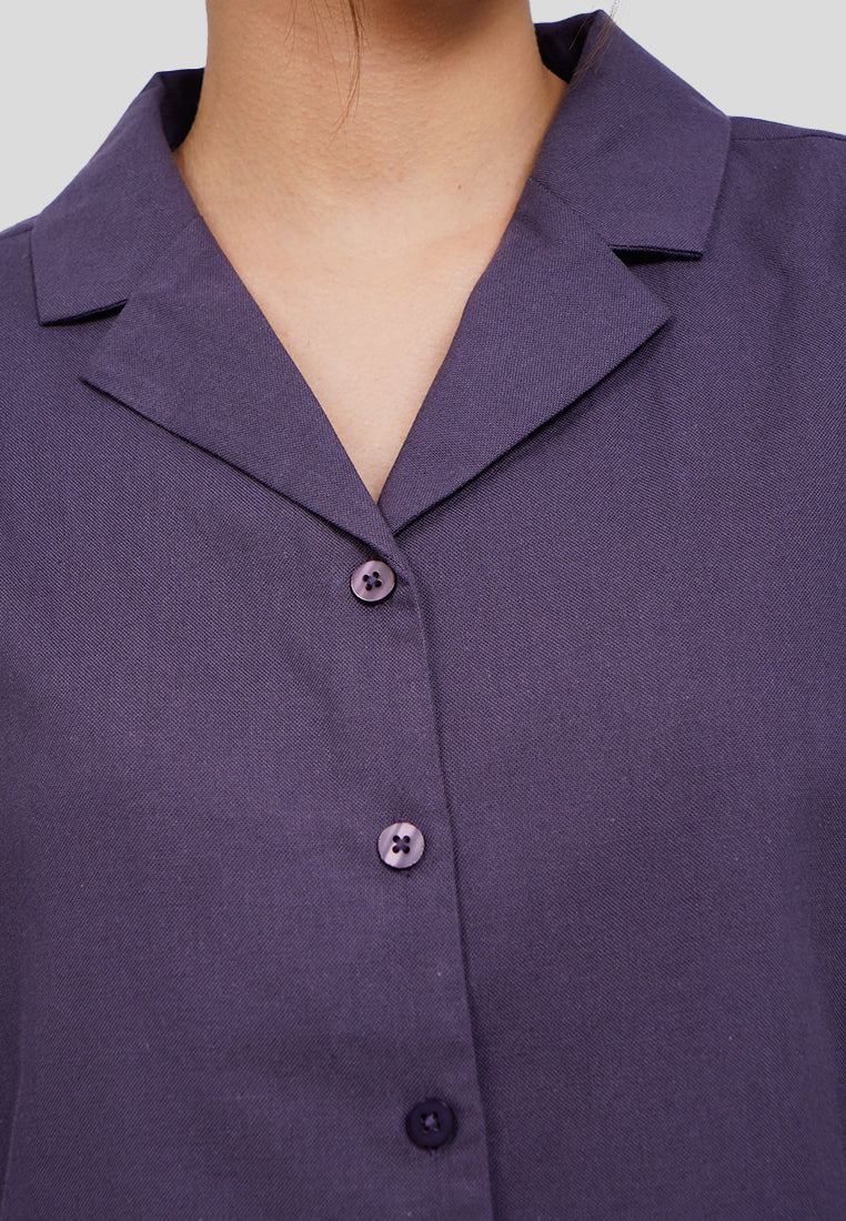 Contrast Button Cropped Blouse