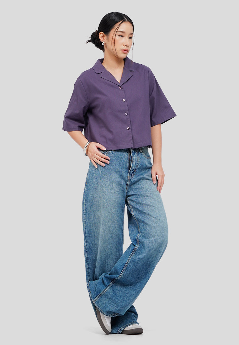 Contrast Button Cropped Blouse
