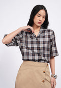 Notch Collar Short Sleeve Blouse