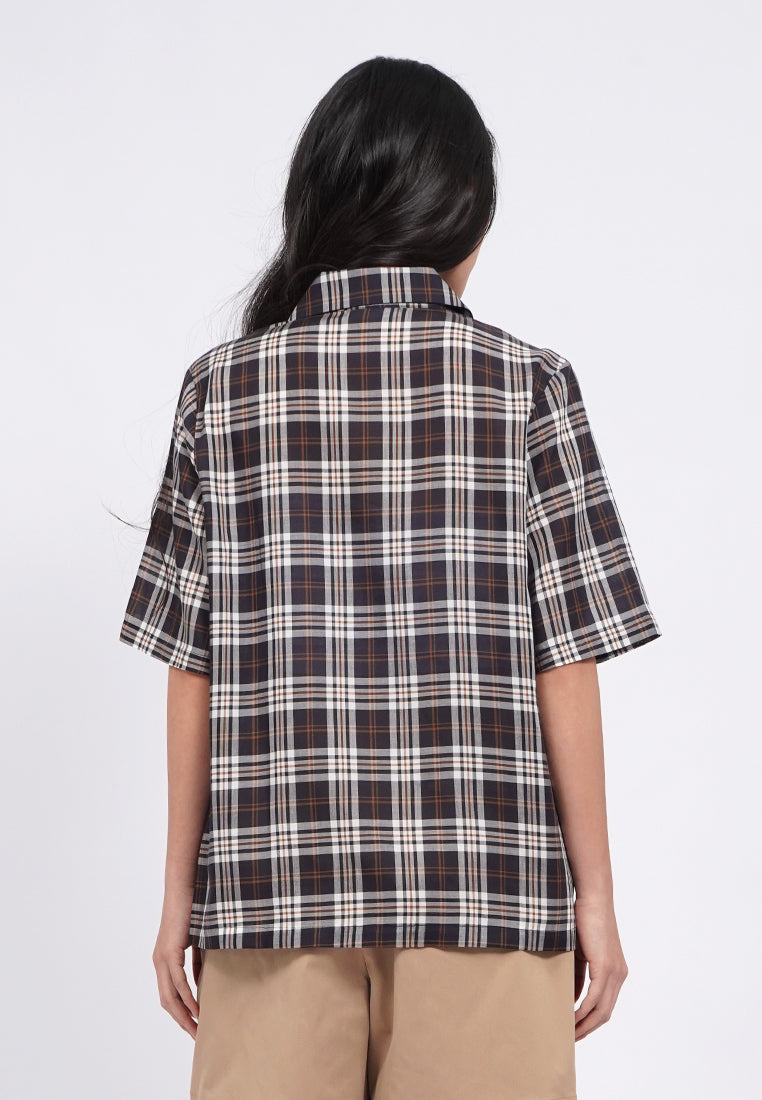 Notch Collar Short Sleeve Blouse