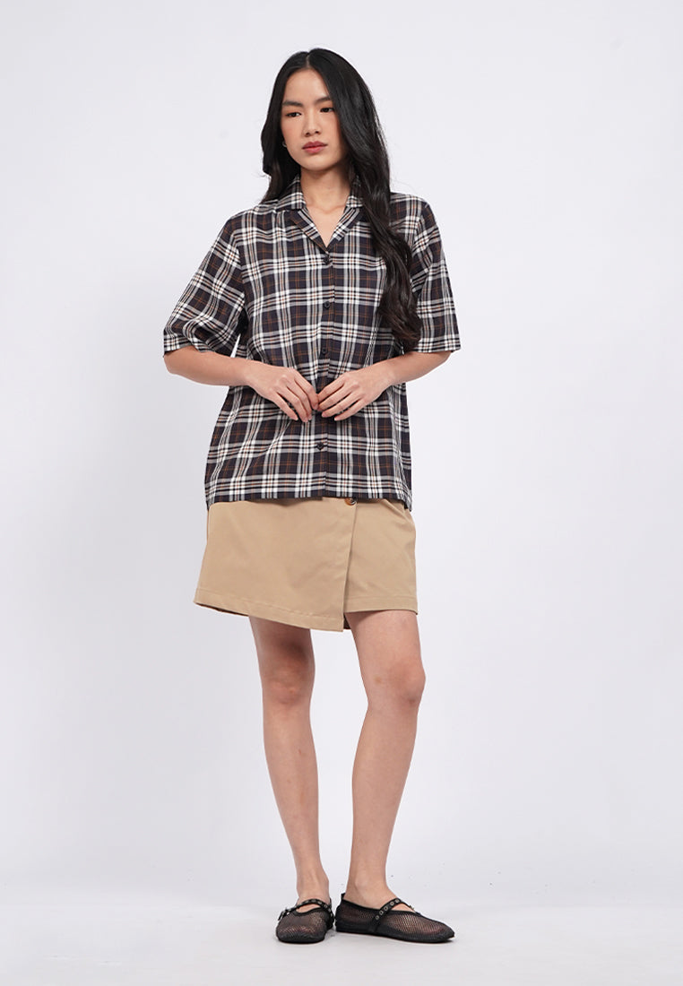 Notch Collar Short Sleeve Blouse