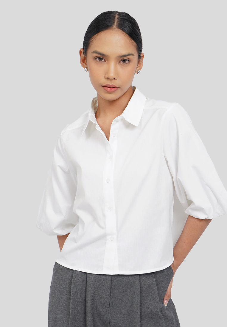 Balloon Sleeves Cotton Shirt