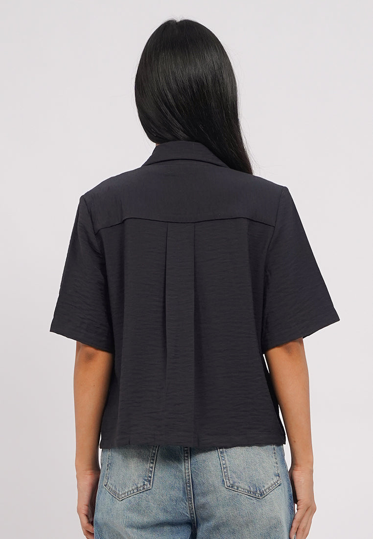 Short Sleeve Notch Collar Blouse
