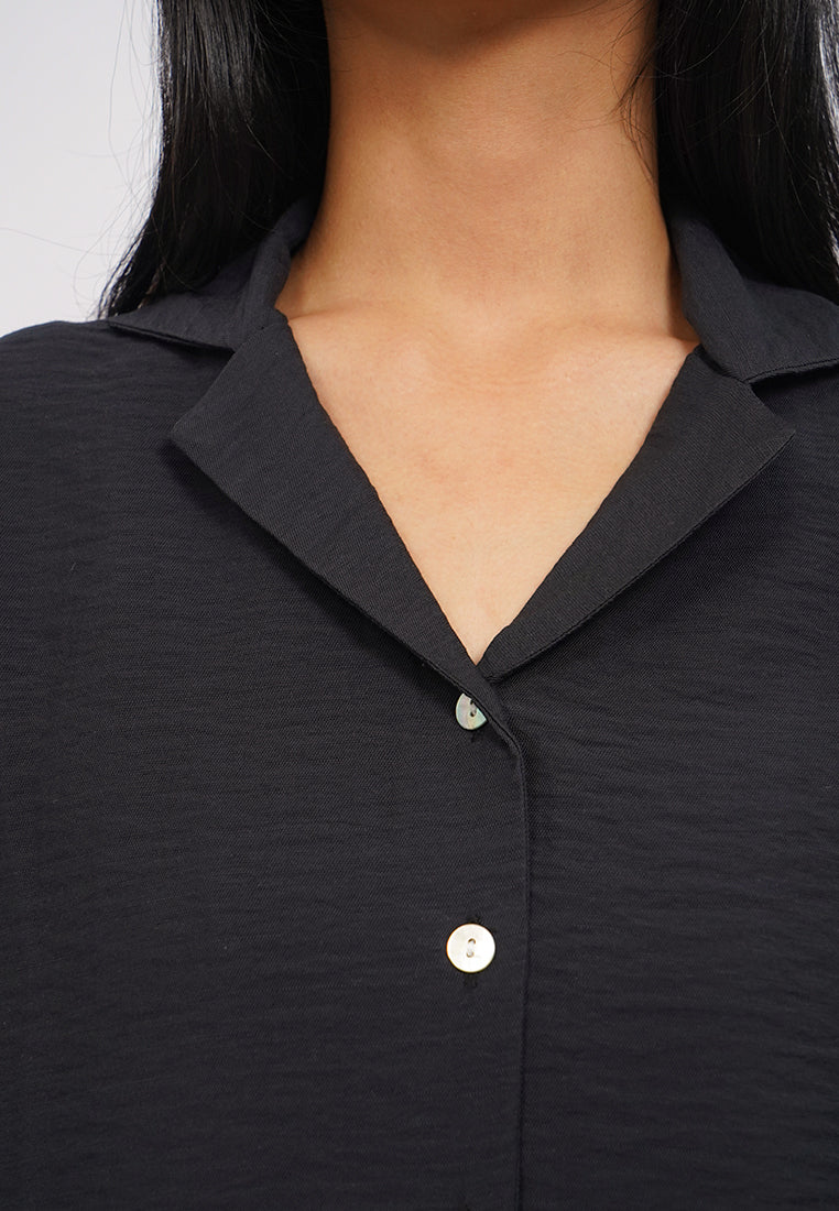 Short Sleeve Notch Collar Blouse