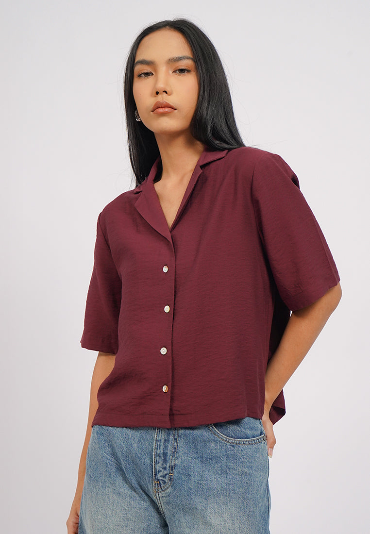 Short Sleeve Notch Collar Blouse