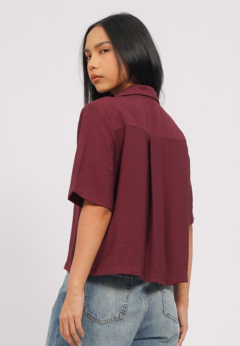 Short Sleeve Notch Collar Blouse