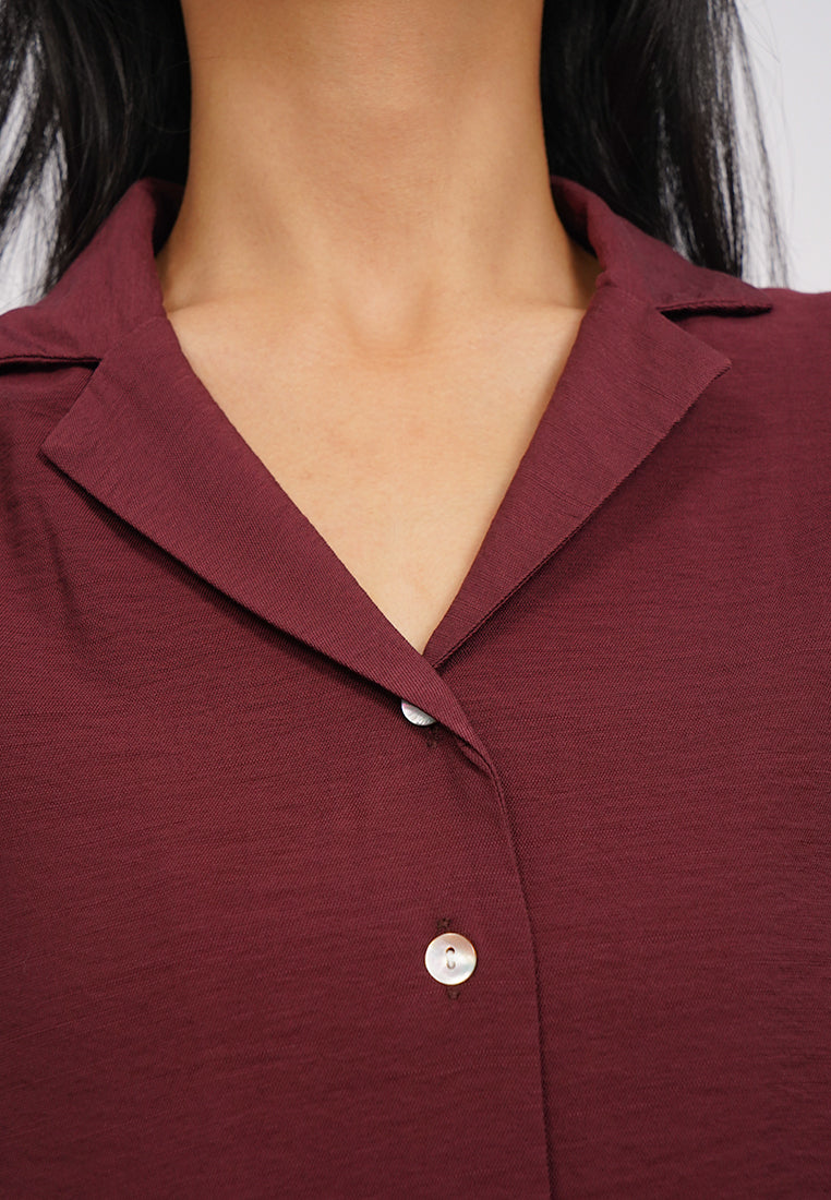 Short Sleeve Notch Collar Blouse