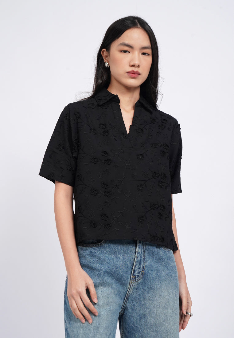 Short Sleeve Eyelet Blouse