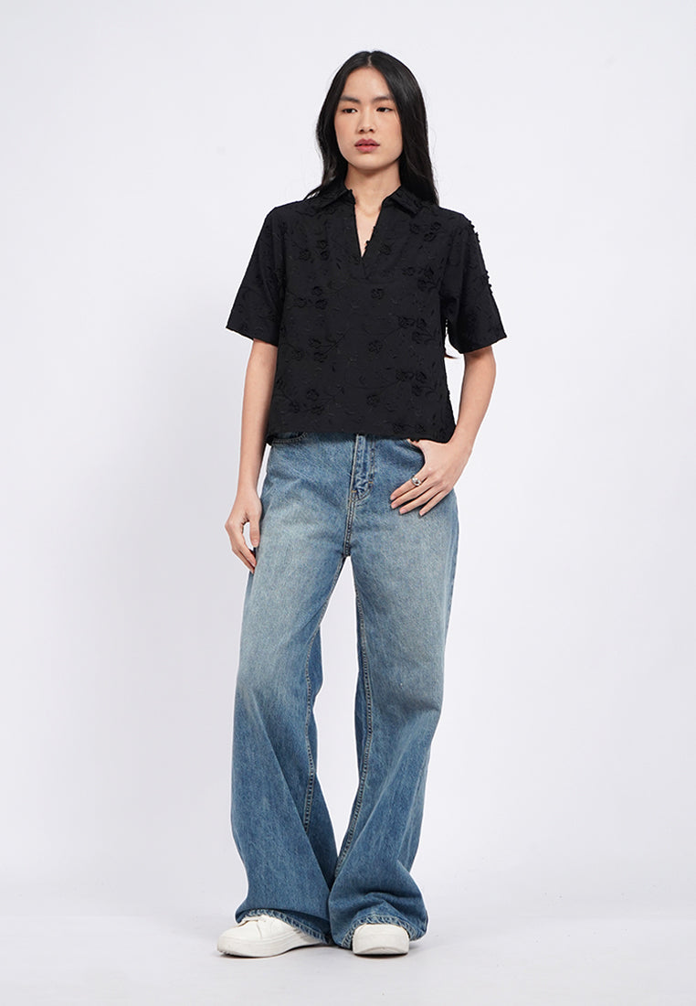 Short Sleeve Eyelet Blouse