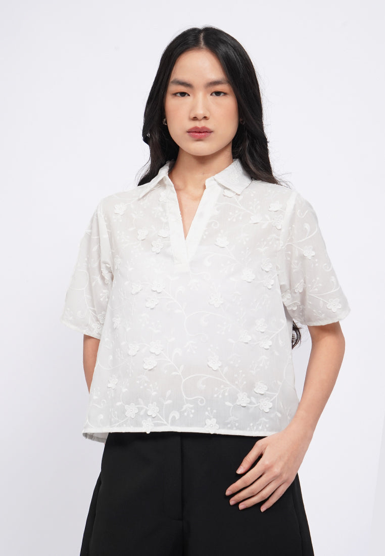 Short Sleeve Eyelet Blouse