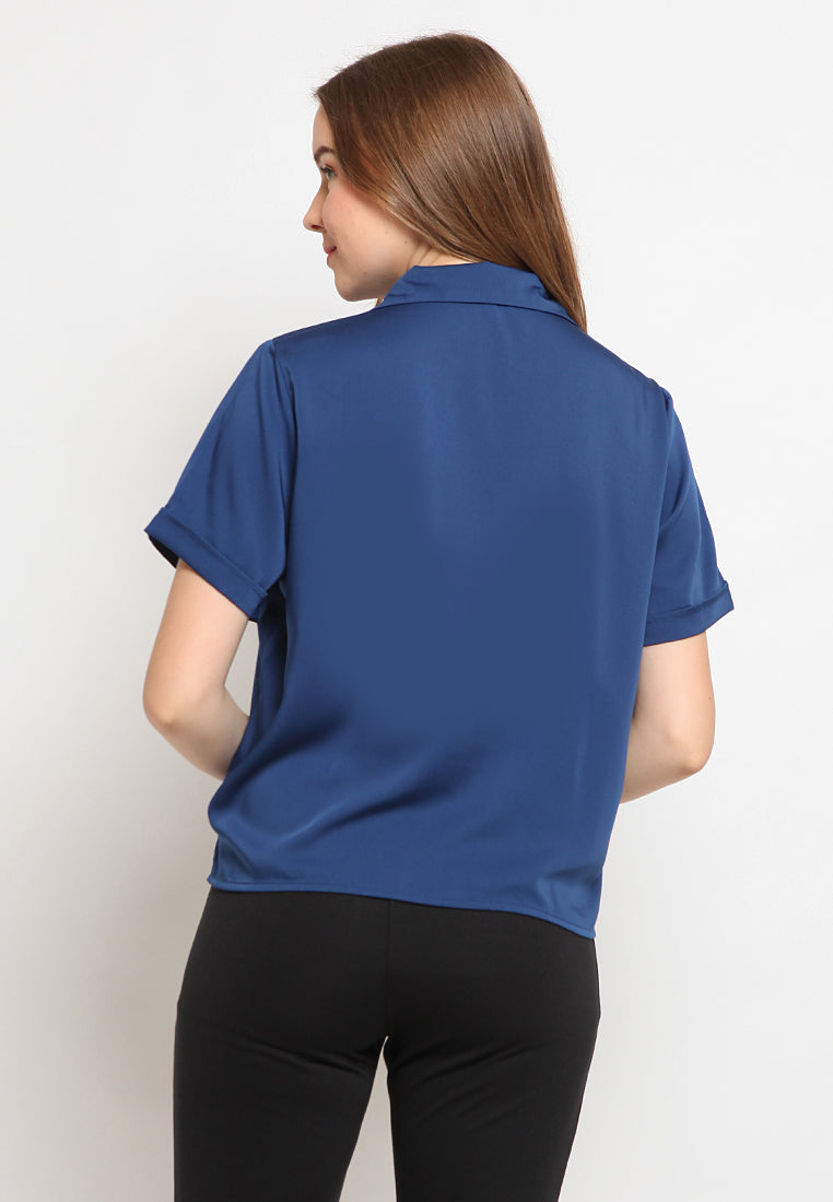 Satin Pocket Short Sleeve Blouse