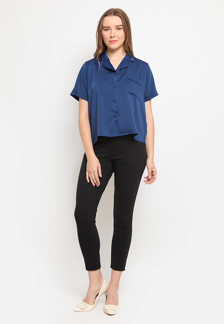 Satin Pocket Short Sleeve Blouse