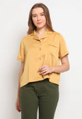Satin Pocket Short Sleeve Blouse