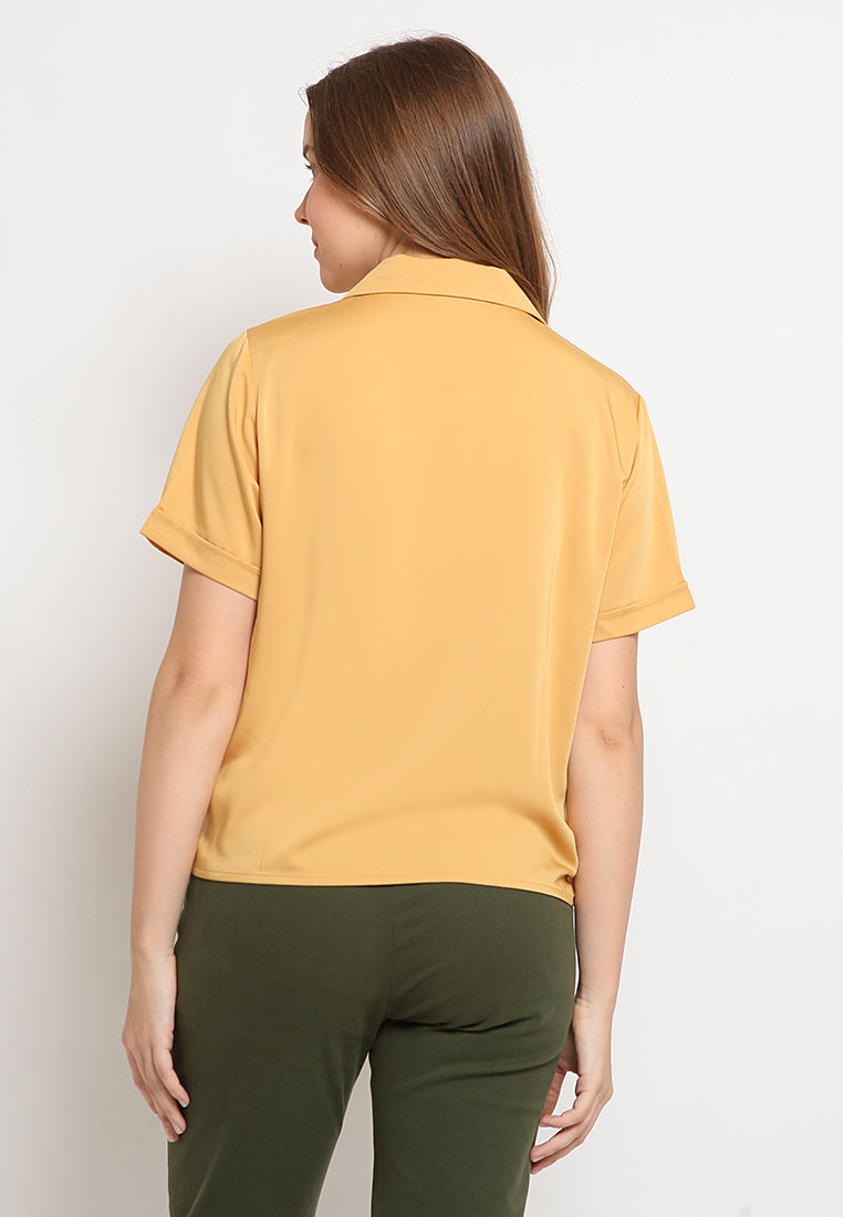 Satin Pocket Short Sleeve Blouse