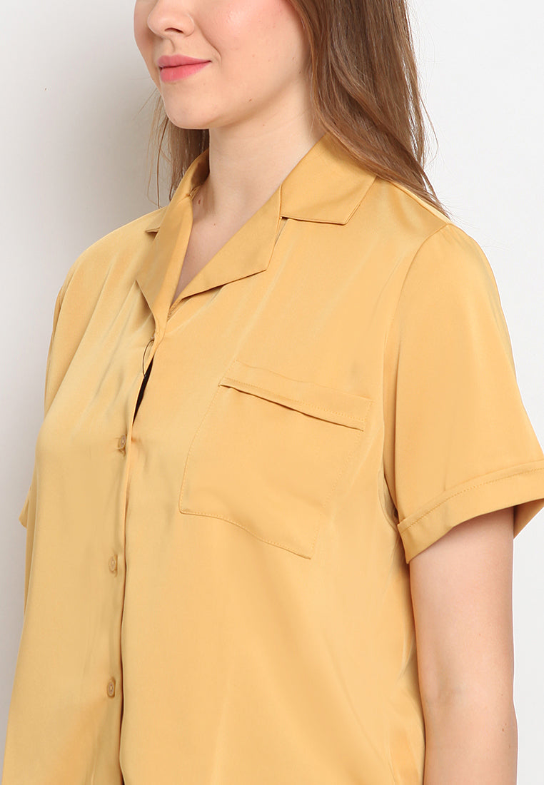 Satin Pocket Short Sleeve Blouse