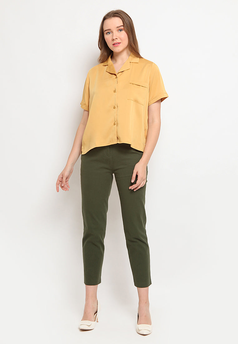 Satin Pocket Short Sleeve Blouse