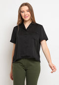 Satin Pocket Short Sleeve Blouse