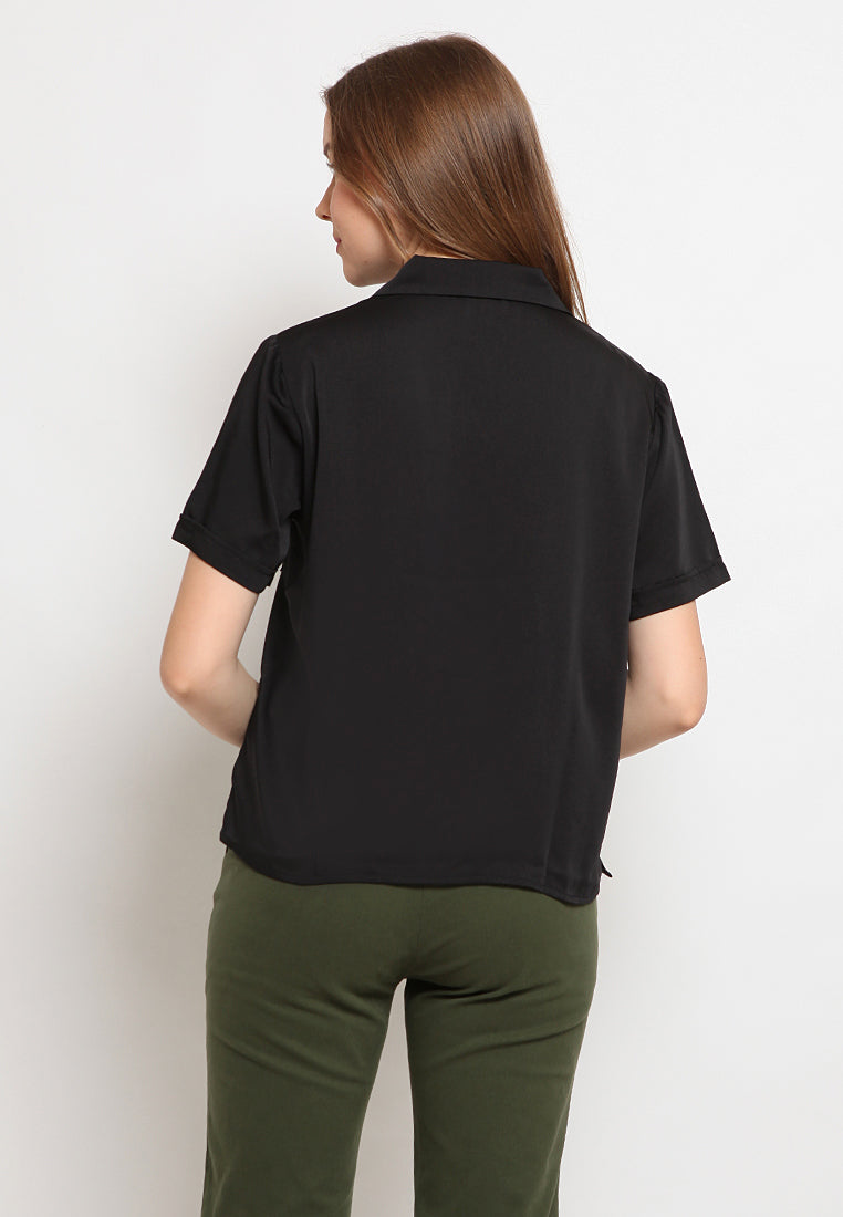 Satin Pocket Short Sleeve Blouse