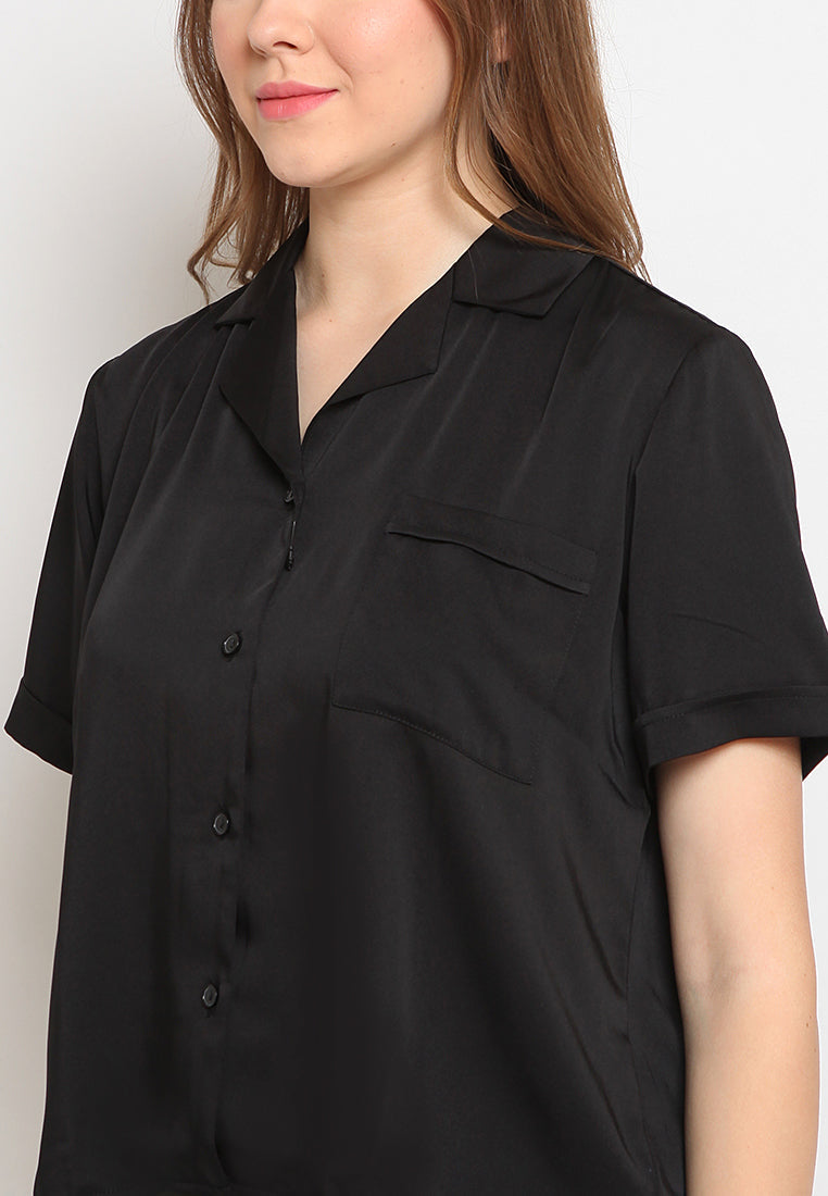 Satin Pocket Short Sleeve Blouse