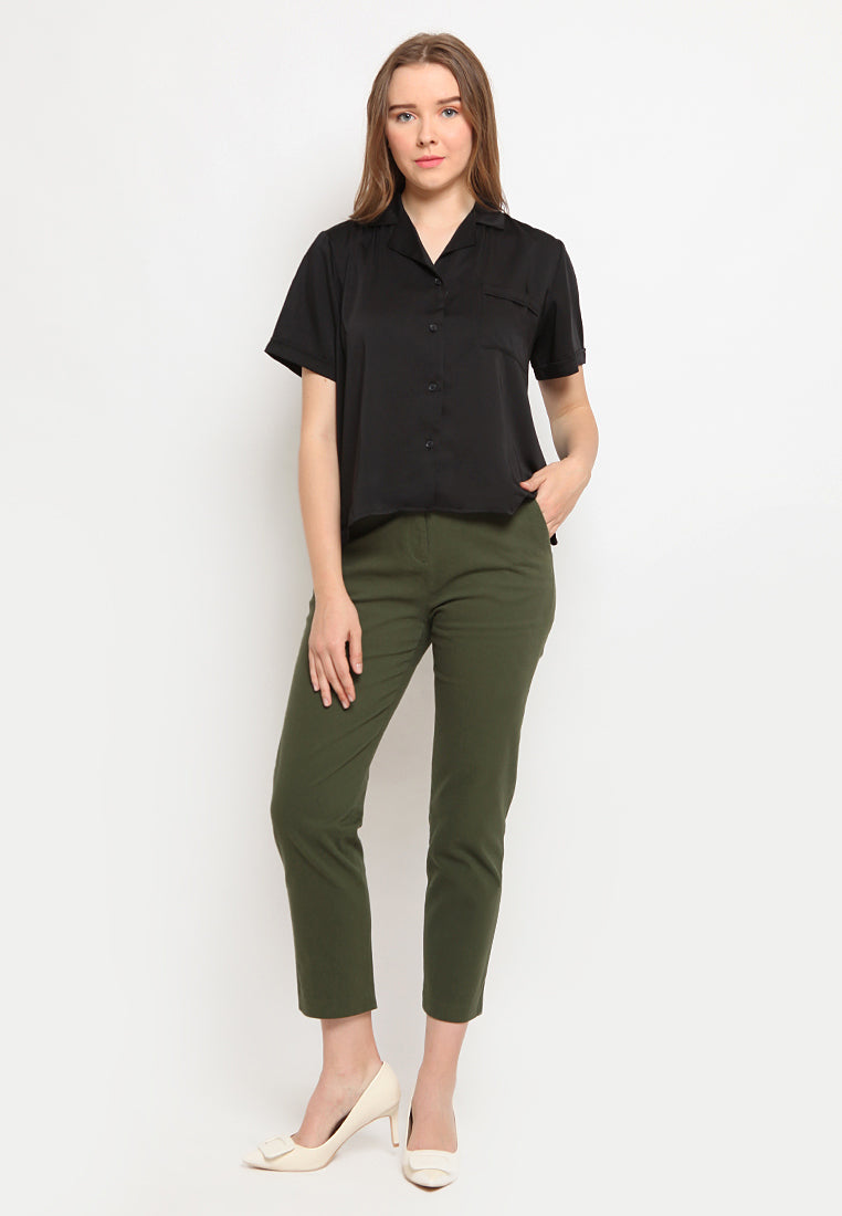 Satin Pocket Short Sleeve Blouse