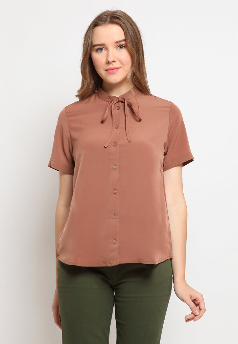 Mandarin Collar Short Sleeve Blouse