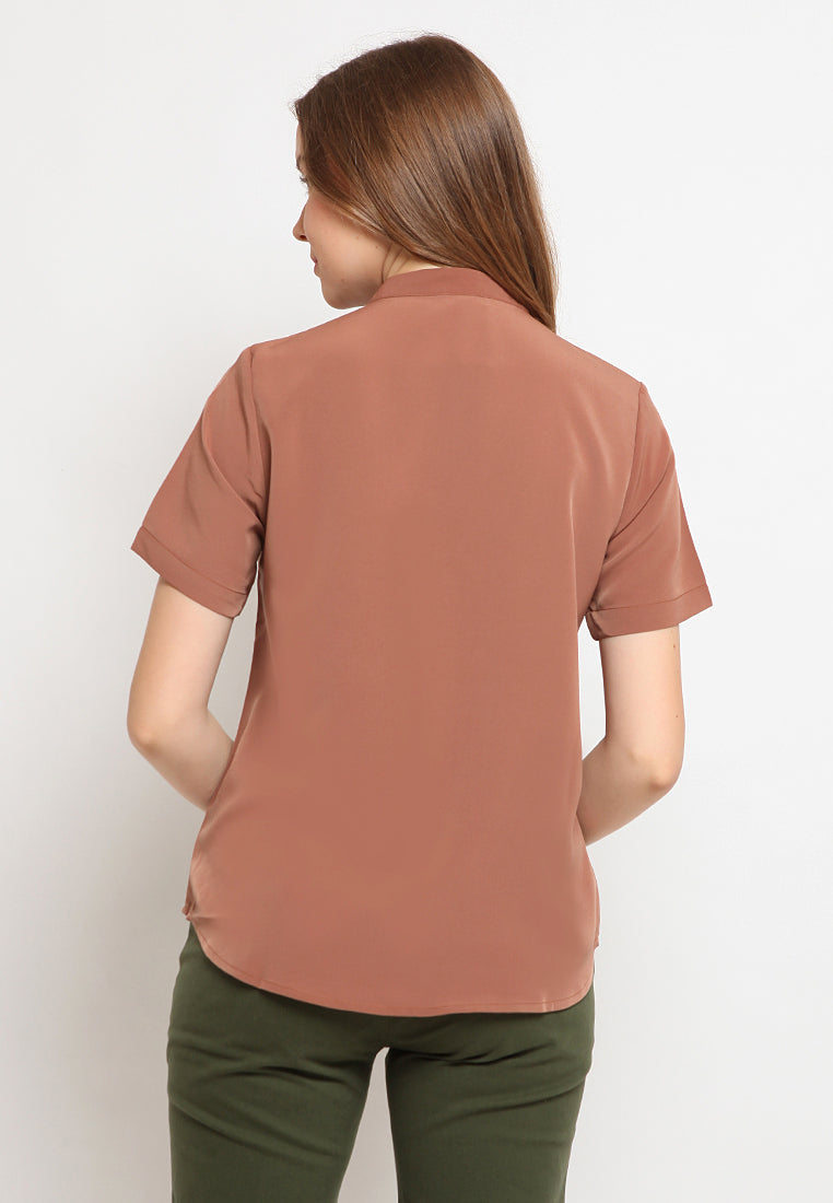 Mandarin Collar Short Sleeve Blouse