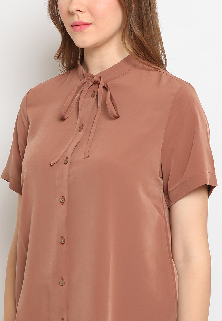 Mandarin Collar Short Sleeve Blouse