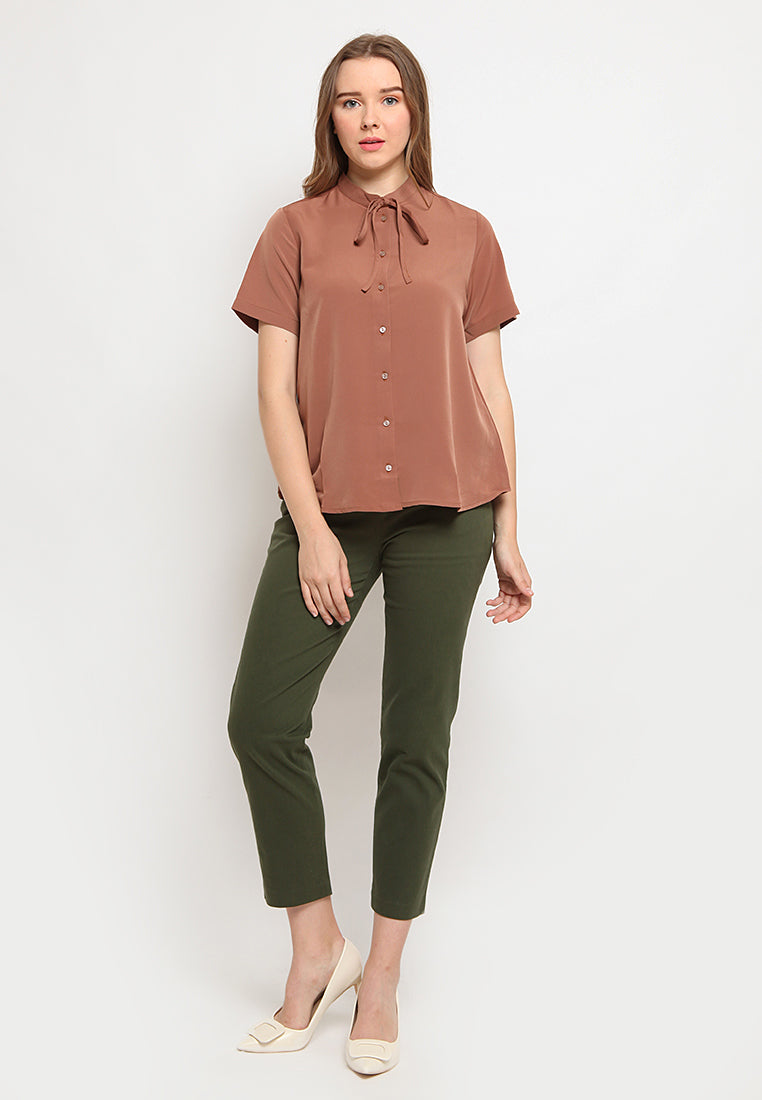 Mandarin Collar Short Sleeve Blouse