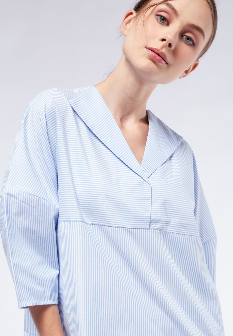 Stripes Blouse with Wide Collar