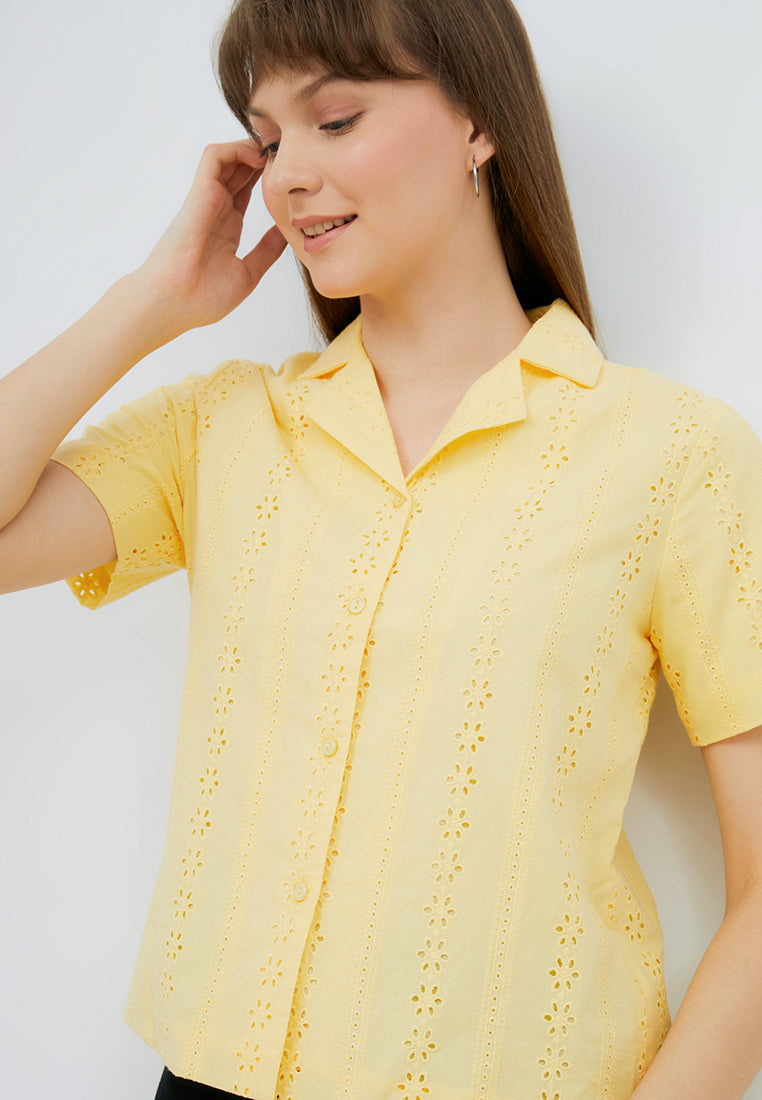 Pajamas Collar Short Sleeve Blouse