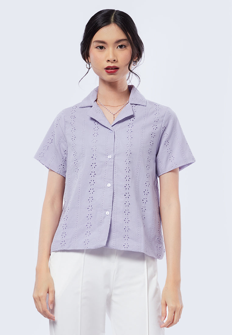 Pajamas Collar Short Sleeve Blouse