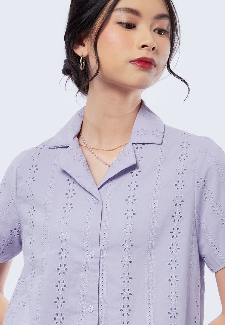Pajamas Collar Short Sleeve Blouse