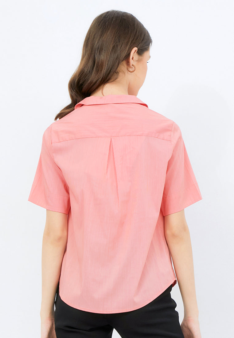 Pyjama Collar Short Sleeve Blouse