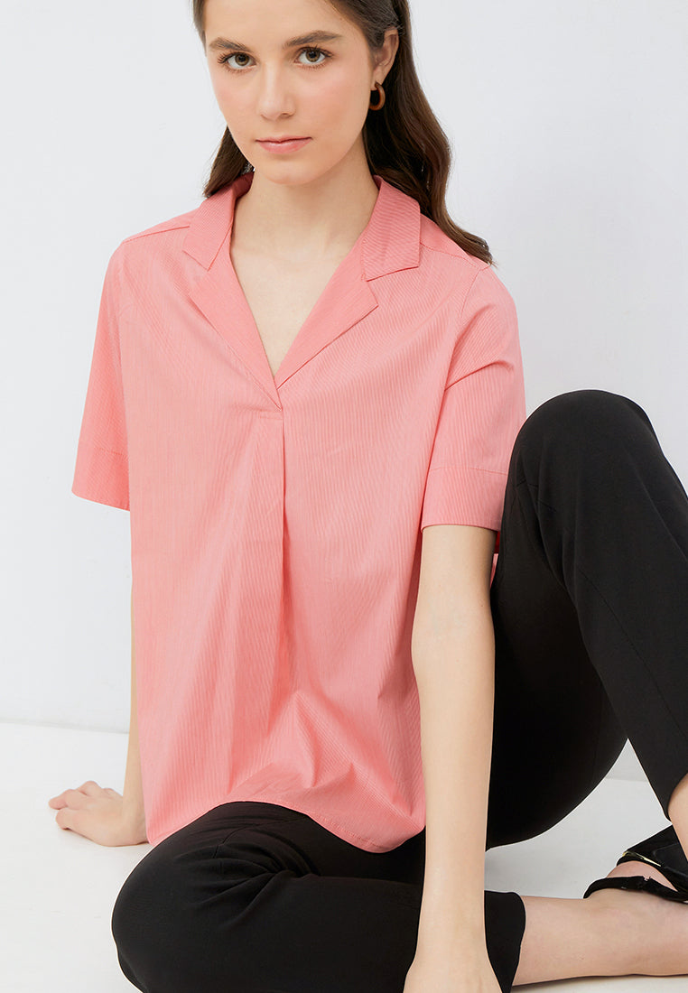 Pyjama Collar Short Sleeve Blouse