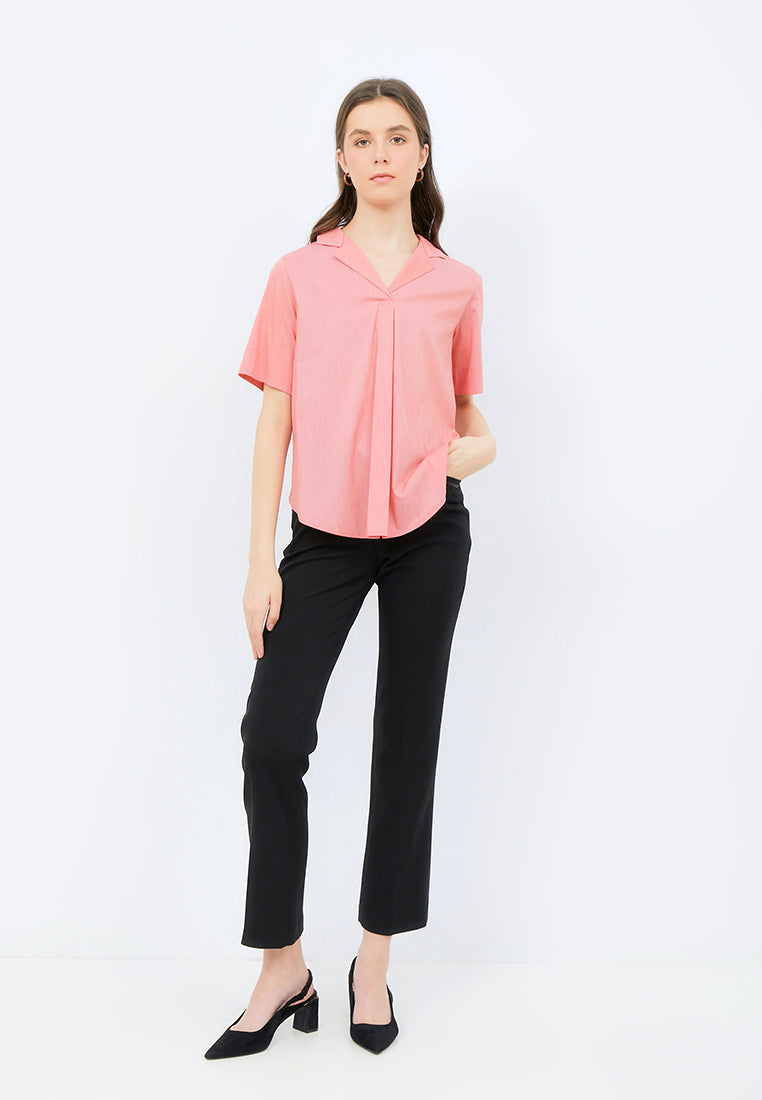 Pyjama Collar Short Sleeve Blouse